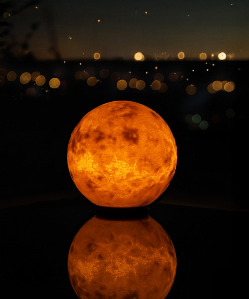 Lampe Vénus imprimée en 3D allumée, lampe d'ambiance planète – Jagou Design