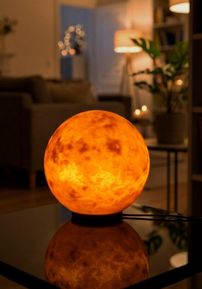 Lampe Vénus imprimée en 3D allumée, lampe d'ambiance planète – Jagou Design