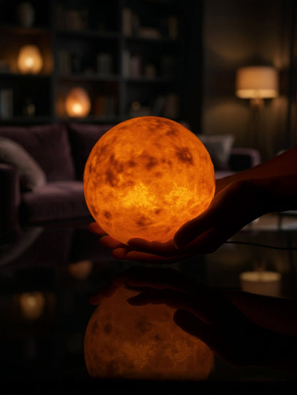 Lampe Vénus imprimée en 3D allumée, lampe d'ambiance planète – Jagou Design
