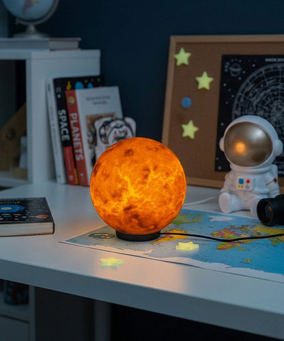 Lampe Vénus imprimée en 3D allumée, lampe d'ambiance planète – Jagou Design
